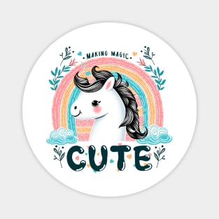 Cute unicorn with rainbow, flowers and clouds Magnet